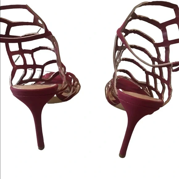Express Suede Shiraz Wine Burgundy Stiletto High Heel Caged Sandals Size 9 - Picture 4 of 7